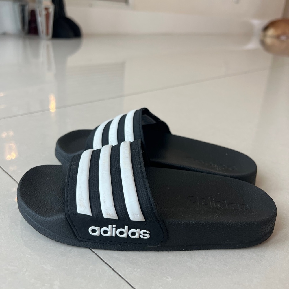 Adidas Kids Black and White Slide Sandals